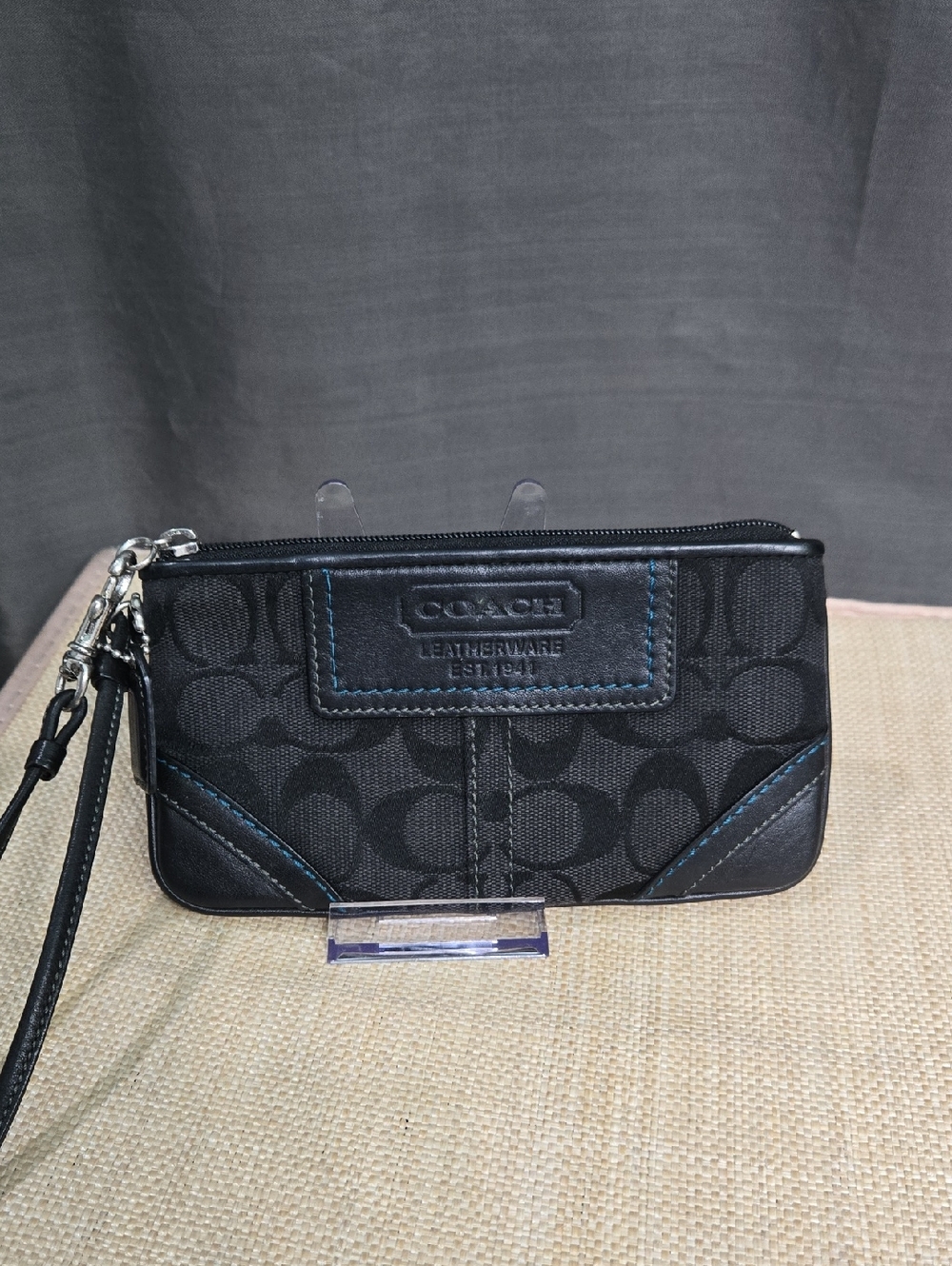 Coach Signature Canvas Wristlet Black Teal Blue Accent: Y2K